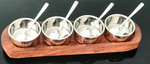 Copper Chutney Tray 4 Pot Relish Pickle 9 pcs Wood Base Set Restaurant Serving