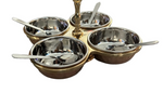 Copper Chutney Tray Gold Handle Server 4 Pot Relish Pickle Condiment 9 pcs Set