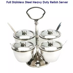 Chutney Tray Revolving Relish Set 4 Pot Sauce Dishes Pickles Full S/S Heavy Duty