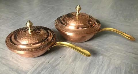 Copper Handi Pan / Lid & Handle Balti Restaurant Main Side Rice Dish Indian