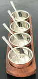 Copper Chutney Tray 4 Pot Relish Pickle 9 pcs Wood Base Set Restaurant Serving