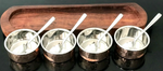 Copper Chutney Tray 4 Pot Relish Pickle 9 pcs Wood Base Set Restaurant Serving